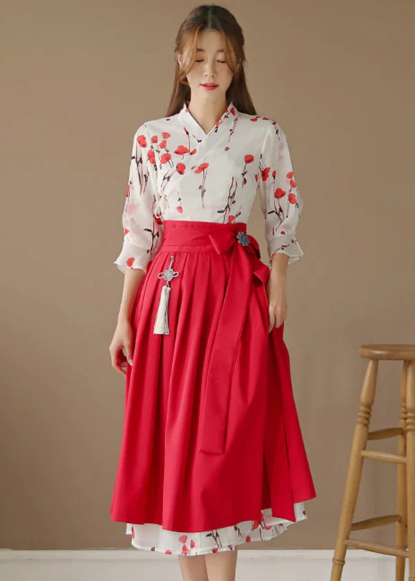 White-Hanbok-Red-Roses-Women
