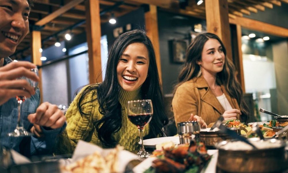 Asians eating happily