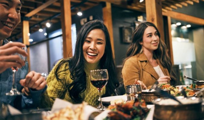 Asians eating happily