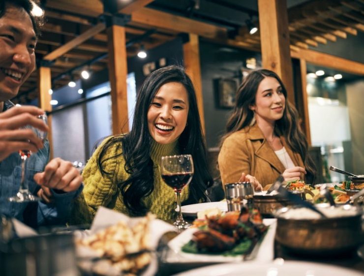 Asians eating happily