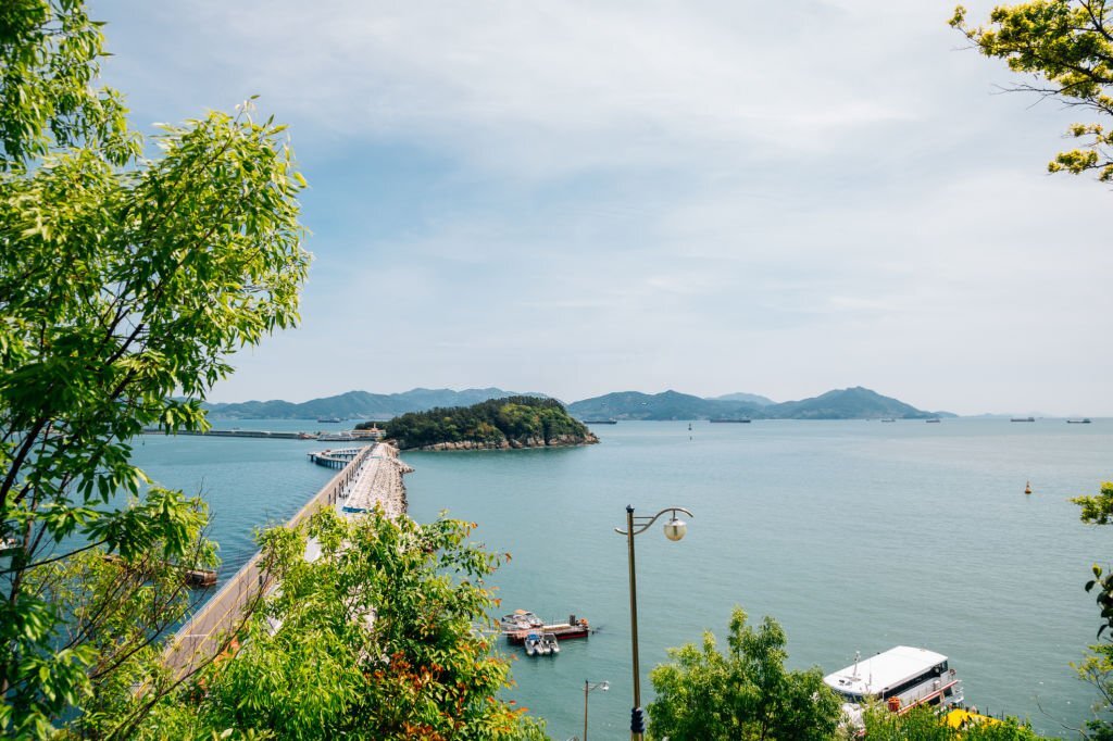 View of Odongdo Island and sea from Jasan Park in Yeosu, Korea